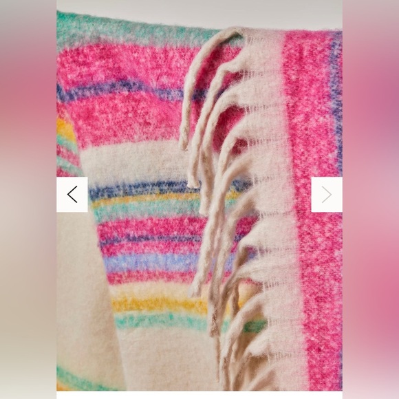 Free People FP Collection Ivory Multi Fringe Throw Blanket new One Size - Picture 4 of 4